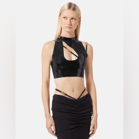Versace Medusa Latex Crop Top, Black - Picture 2 of 14